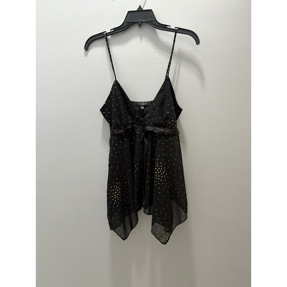Vtg Y2K Rampage Babydoll Tank M Black Gold Glitter Sheer Fairy Mystical - Picture 7 of 7